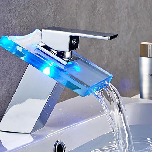 LED luminous waterfall Copper body hot and cold water temperature control color washbasin basin faucet