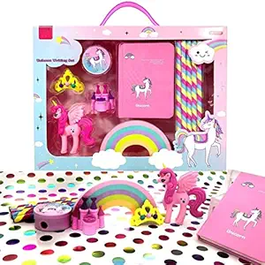 SQUICKLE Stationery Kit Include 5pcs Pencil, Cartoon Characters Erasers, Sharpener, Diary Set for Kids, Writing Set,Gift Stationary Set for Boys/ Girls