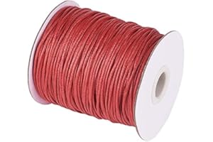 Cheriswelry, Cordoncino in cotone cerato, filo per perline con rocchetto, per la creazione di gioielli e macramè, 91,4 metri, 1,5 mm, colore rosso