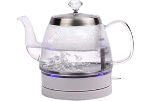 WANGJIN-ELECTRIC KETTLE Electric Glass Kettle - 1.0 Liter Blue Led Illuminated Portable Office Auto Power Off Stainless Steel Quick Boil Tea Jug Kettle
