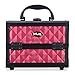 MUA LIMITED Cosmetic Aluminum Train Case, Compact Makeup Storage Organiser, Beauty Box with Lock and Key, Hot Pink with Black Trim 19.5 L x 15 W x 16 H (cm)