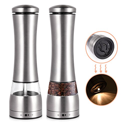Uarter Premium elektrische Gewürzmühle, Edelstahl, Salz- und Pfeffermühle, Set mit verstellbarer Mahlfunktion und Sichtfenster, 2er Pack - 7