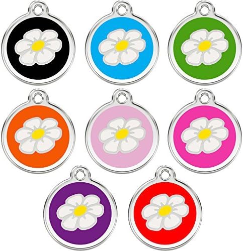 Dog Tags Pet Tags Engraved | Designers Round Daisy Flower | 8 COLORS | by CNATTAGS