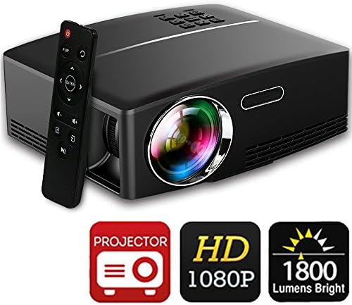 Projector 1800 Lumens 180" LED Mini Home Video Projector for Home Outdoor Theater, Double USB HDMI VGA Support Laptops Tablets Smartphones Projection