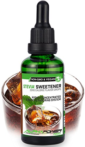 ALPHA POWER FOOD®: Stevia líquida natural - Stevia Gotas de hielo de cola, Edulcorante natural, sustituto del azúcar con sabor - sin azúcar & calorías