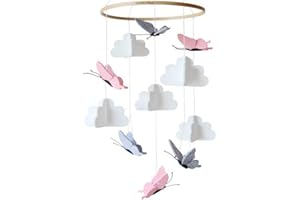 SUNSHINE SMILE Mobile Baby Windspiele, Mobile Babybett Bettglocke Hölz mit Schmetterling aus Filz Anhänger für Jungen Mädchen, Hängende Bettglocke für Neugeborenen Kinderzimmer Babyzimmer Deko