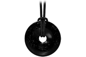 Kaltner Präsente Idea Regalo - Collana in pelle per uomo e donna con ciondolo in pietra preziosa a forma di ciambella in tormalina nera (Ø 30 mm), pelle, tormalina, Pelle, Tormalina