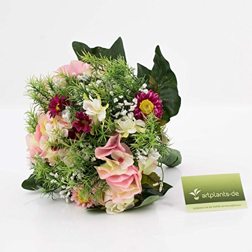 Bunter Sommerstrauß aus Seidenblumen, rosa-pink, 25 cm, Ø 20 cm – künstlicher Blumenstrauß / Bouquet – artplants - 3