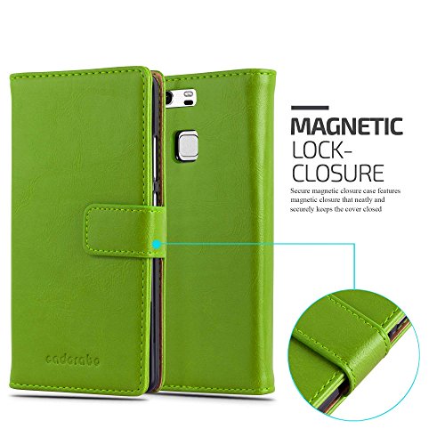 Huawei P9 Funda Estilo Libro de Cuero Sint  tico en VERDE HIERBA de Cadorabo  Dise  o LUXURY      Cubierta Protectora con Cierre Magn  tico  Tarjetero y Funci  n de Suporte     Protecci  n Carcasa Caja Etui Case Cover