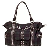 Maße: ca. 40 x 16 x 25 cm Banned Henkeltasche mit Handschellen und Nieten - karierte Damen Handtasche / Schultertasche Tartan Cuffs Grün
