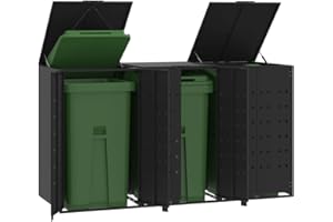 Emmtore Mülltonnenbox 3er Tonnen, Kapazität bis 240L, Aus witterungsbeständig pulverbeschichtetem Stahl mit Automatikdecke, Tonnenhaus, Garten Müllbox,Schwarz,3 * 240 L