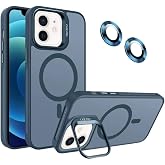 MADNOVA iPhone 12 i&ccedil;in Kılıf Kamera Korumalı Magsafe Wireless Şarj &Ouml;zellikli Lens Hediyeli Mat Şeffaf Renkli Standlı Kılıf (L
