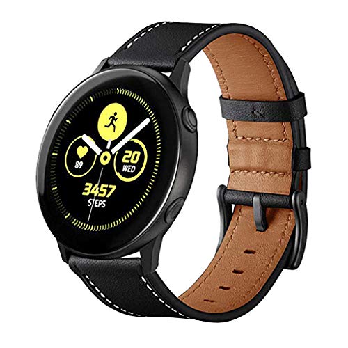 Preisvergleich Produktbild Glowjoy Kompatibel mit Samsung Galaxy Watch Armband,Premium Leder Ersatzarmband Uhrenarmband Zubehör Armbänder Dauerhaft Lederarmband Uhr Zubehör für Samsung Galaxy Watch Active 20mm (Schwarz)