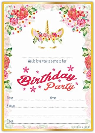 Pentrum Unicorn Birthday Party Invitation Sheets with Envelopes Pack of 20