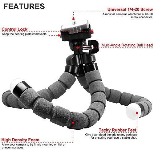 Senhai professionale lungo Forte ingrandita flessibile Light Weight 25,5 centimetri Treppiede per Smartphone, GoPro, webcam puÃ² essere montata su superfici irregolari, rami degli alberi, pali ecc (grigio)