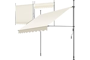 tectake Store banne sans Perçage Auvent Marquise Retractable avec Manivelle Multi-Fonction Store latéral Enroulable Brise Vue Brise Soleil Opaque en Aluminium - Beige, 200 x 180 cm