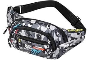 KAIAIWLUO Sac Banane,Camo Bumbag Camouflage Ceinture Sacs Banane Tissu Nylon Ceinture Argent pour Hommes Garçons Femme Voyage Randonnée Sports 13,65*4,68 Pouces