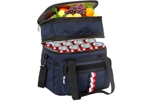 Neloheac 20L Nevera Portatil Tela de 2 Capas, 12+horasBolsa Térmica Porta Impermeable con Correa Ajustable, Bolsa Nevera de Acampada Picnic Playa, Azul Marino