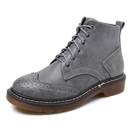 Smilun Damen Kurzschaft Stiefel Brogue Schnürstiefel