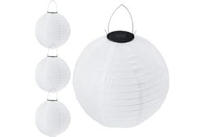 LUMILED 4 x lampiony solarne, zewnętrzne, odporne na warunki atmosferyczne, 30 cm, lampiony LED, IP44, kula, biała, wisząca, dekoracyjna lampa ogrodowa, wisząca latarnia ogrodowa