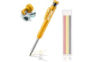 NETUME Tieflochmarker Bleistift Baustelle mit 7 Tieflochmarker Minen und Anspitzer,Langnasiger Zimmermannsbleistift/Bohrlochmarker/marker Bleistift fur maurer,handwerker,Holz, Metall, Betonfliesen