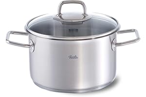 Fissler Viseo Pentola in acciaio inox 3.6 L, 20 cm, con coperchio in vetro, scala per misurazione interna, bordo per versare, pentola per cottura a induzione, risparmio energetico, anche a induzione