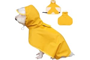 Dociote Imperméable pour Chien avec Capuchon Trou pour Harnais 100% étanche ultraléger Respirant Veste de Pluie Chiens Petits Moyens Manteau de Pluie avec Capuche Ajustable Poncho Chein PU Jaune L