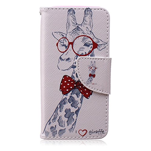 Mo-BeautyÂ® Apple iPhone 5 5S SE Leather Case [Free Tempered Glass Screen Protector],Full Body Colorful Pattern Design Flip PU Leather Wallet Card Slot Stand Case Cover For iPhone 5S/5/SE (Giraffe)