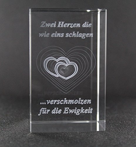 VIP-LASER 3D XL Glaskristall Herzen mit dem Text Zwei Herzen die wie eins schlagen … verschmolzen für die Ewigkeit! das perfekte Liebesgeschenk zum Jahrestag oder Valentinstag! - 2