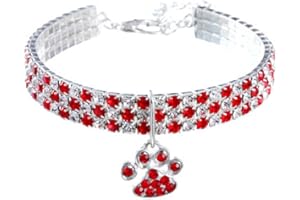 RayMinsino Pet Collar with Diamonds, Adjustable Crystal Diamond, Elastic Heart Claw Pendant, Wedding Cat and Dog, Small Pet Necklace Jewellery
