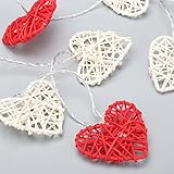 LED Herz Lichterkette 20er Partylichterkette Weihnachtslichterketten Deko für Innen Balkon Party Hochzeit Weihnachten batterie-betrieben Rattan Gewebe rot warmweiß 3.55m - 2