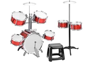 Btuty Drum Set Jazz Drum Kit with Stool 7 Drums Musical Percussion Instruments for Beginner Holiday Gifts Thickened PVC Drumhead Easy Installation (Red)