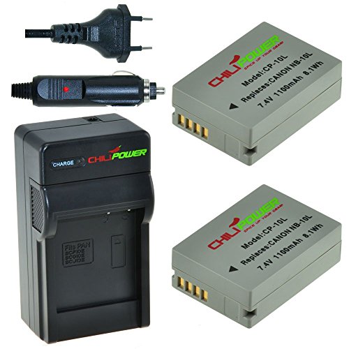 Chili Power NB c70d-c-10l Kit     2  x Batterie   Chargeur pour Canon PowerShot G1  X  G1  X  G15  G16  SX40  HS  SX50  HS  sx40hs sx50hs  CB de 2LC