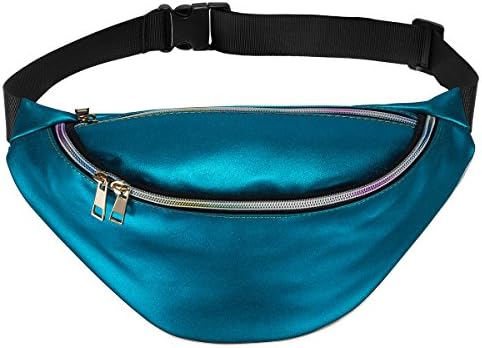 PKQP Bum Bags-PU Waterproof Rave Festival Hologram Travel Fanny Packs (Blue)