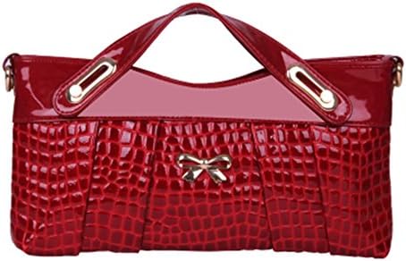 Hollwald High Quality Women Patent Leather Crocodile Pattern Casual Cross Handbags OL Working Patent Leather Shoulder Bag Handbag Messenger bag (Red)