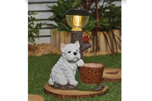 BLOOMINGTONS DIRECT Solar Powered Westie with Robin Light Lamp Post Automatic Solar Garden Light 6-8Hr Light Output