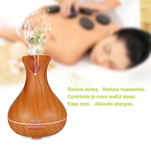TOMSHINE 400ml Aroma Diffusor Luftbefeuchter Humidifier Holzmaserung mit 7 Lichtfarbe Niedrigwasserschutz für Aromatherapie Wohnzimmer - 8