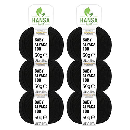 fairalpaka, DK, knitting wool, 300 g (6 x 50 g), 100 % baby alpaca wool, Alpaca, Nfa15 Schwarz, DK - 100m auf 50g
