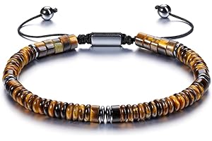 Jovivi Mens Crystal Bead Bracelet Tigers Eye Stone Anxiety Protection Healing Bracelets Adjustable Spiritual Gifts for Women Men Him Boyfriend Husband Valentines Anniversary Fathers Day Birthday