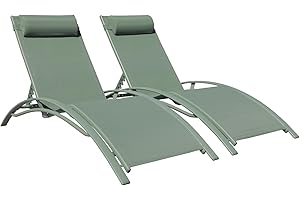 Happy Garden Lot de 2 transats Galapagos en textilène Vert Sauge/Structure Vert Sauge. Bain de Soleil d'extérieur Multi Positions.