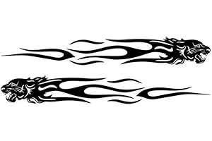 WOO LANDO - 2 adesivi per tuning auto, leone con fiamme (nero), 22 x 3,5 cm, per tuning auto