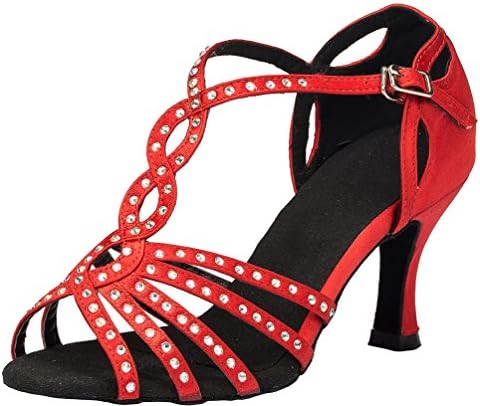 CFP YYC-L065 Womens Latin Tango Ballroom 3 Inch Heel Professional Satin Dance Shoes Red UK Size5.5
