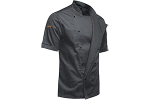 strongAnt - Chaqueta de cocinero para hombre easyClean, incluye botones de bola. Chaqueta de panadero de manga corta/manga larga, fácil de planchar, estilo slim fit