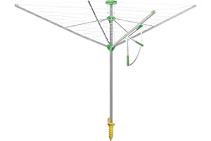 Juwel Aluminium, Wäschespinne Novaplus 600 Easy (für 5-6 Wäscheladungen, Wäscheschirm mit Schutzhülle und Eindreh-Bodenhülse, Einhand-Automatik, Spannweite 2,1 m) 30090, Bekleidung