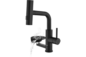 Robinet de Cuisine Noir Mynaiad Avec Lave-Verres, Mitigeur Monocommand Extractible à Trois Modes de Sortie, Mitigeur Cuisine en Acier Inoxydable 304, Rotation 360° pour Salle de Bain, Bars et Cuisine