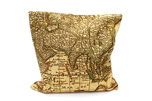 Kissenbezug Klaas 40x40cm Kissenhülle Vintage Landkarte Atlas Weltkarte Asien Nostalgie Antik Leinen Kissen alte Schrift Dekokissen (gold)