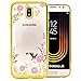 Produktbild COOVY® Cover für Samsung Galaxy J5 SM-J530 / SM-J530F / SM-J530F/DS (Model 2017) / J5 pro leichte, ultradünne TPU Silikon Bumper Hülle, Slim Schutzhülle, Case im Blumen Design mit Strass Steinen | Farbe gold