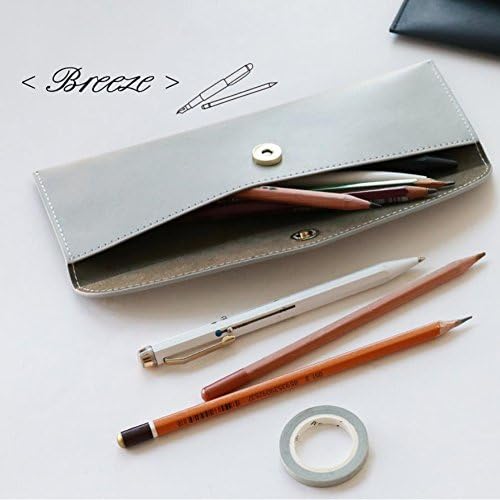 Luxury Leather Pencil Pen Case Slim Envelope Design Magnetic Metal Buckle for Pocket Bag Office Home School (Grey)