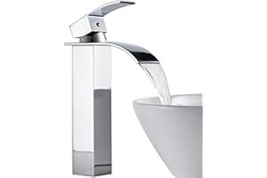 ROVOGO Waterfall Tall Bathroom Basin Mixer Taps with Single Lever, Square Mono Basin Mixer Tap Sink, Chrome