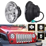 Faro LED redondo universal de 17,8 cm: compatible con modelos Heritage Softail, Fat Boy; Yamaha Road Star, Royal Star, V Star; Jeep Wrangler JK, LJ, TJ, CJ2, Land Deportivo y Hummer de 2,5".